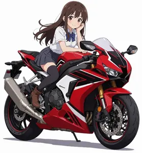 AI画像 バイクにまたがって頬杖をつく女子学生