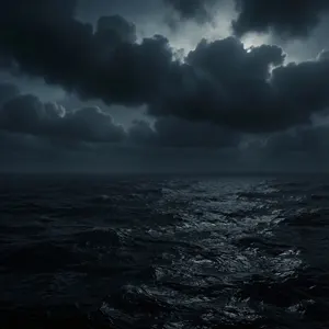 AI画像 暗雲と海
