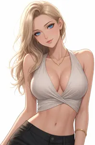 AI画像 クロップトップを着たブロンドヘアの女性