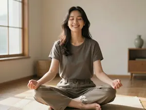AI画像 部屋の中で瞑想するアジア人女性