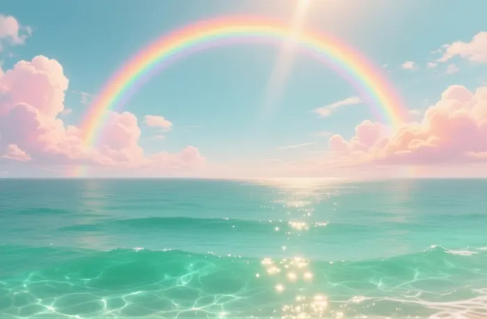 フリーAI画像, CC0 AI画像, イラスト（AI画像）, 風景（AI画像）, 自然, 海, 虹, 夏（AI画像）