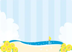 フリーイラスト ヒマワリと夏の海の風景