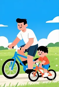 AI画像 サイクリングを楽しむ父と息子