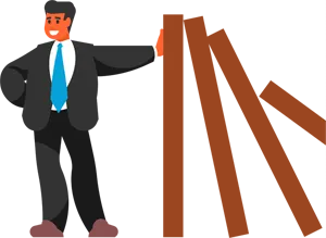 フリーイラスト 倒れるドミノを支えるビジネスマン