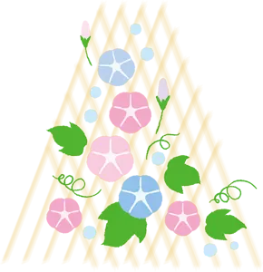 フリーイラスト 竹垣とアサガオ