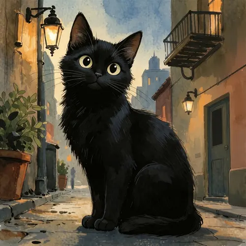 フリーAI画像, CC0 AI画像, イラスト（AI画像）, 動物（AI画像）, 哺乳類, 猫（ネコ）, 黒猫