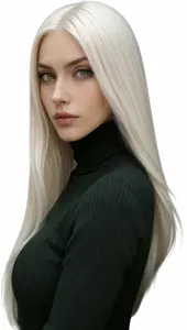 AI画像 タートルネックリブニットを着たプラチナブロンドヘアの外国人女性