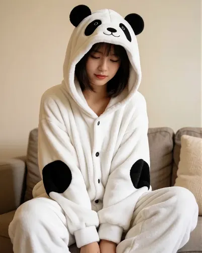フリーAI画像, CC0 AI画像, 写真（AI画像）, 人物（AI画像）, 女性（AI画像）, アジア人女性, 若い女性, ポートレイト, パジャマ姿, ソファーに座る, 俯く（うつむく）