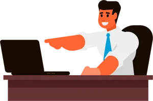 フリーイラスト パソコンの画面を指さすサラリーマン男性