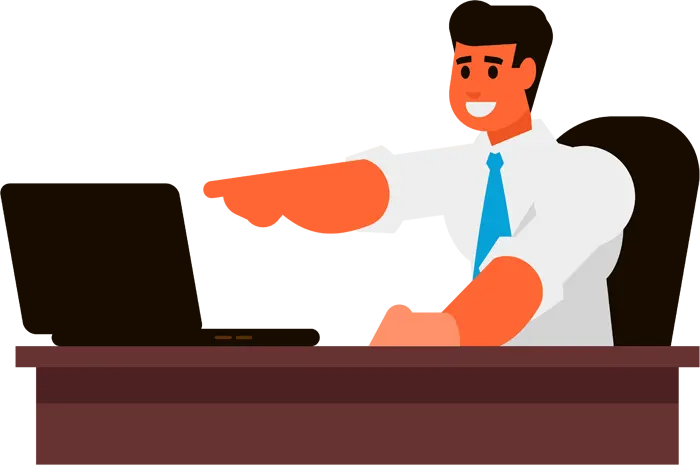 フリーイラスト, CC0 イラスト, ベクター, AI, 人物（イラスト）, 男性（イラスト）, ビジネス, 仕事, 職業, ビジネスマン, サラリーマン, ワイシャツ姿, パソコン, ノートパソコン, 指差す
