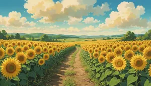 AI画像 ひまわり畑と農道