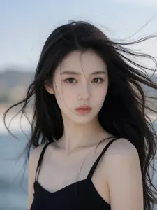 AI画像 黒髪が風になびくアジア人女性