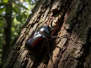 AI画像 木につかまるカブトムシ