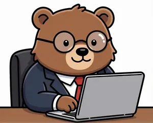AI画像 ノートパソコンを使うクマのビジネスマン