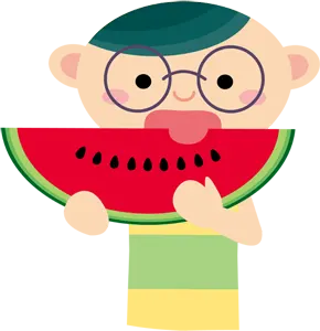 フリーイラスト スイカを食べる眼鏡をかけた男の子