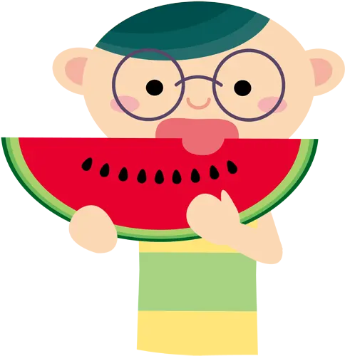 フリーイラスト, CC0 イラスト, ベクター, EPS, 人物（イラスト）, 子供（イラスト）, 男の子, 食べる, 食べ物（イラスト）, 果物（フルーツ）, 西瓜（スイカ）, 夏（イラスト）, 眼鏡姿