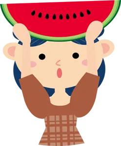 フリーイラスト 切ったスイカを掲げる女性