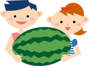 フリーイラスト 大きなスイカを持つカップル