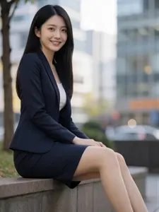 AI画像 縁石に座る女性会社員