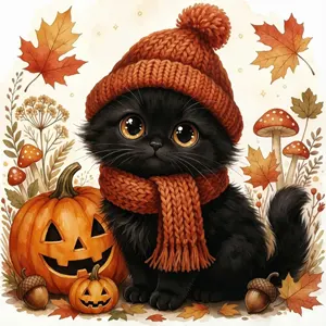 AI画像 黒猫とカボチャのジャック・オー・ランタンのハロウィン背景