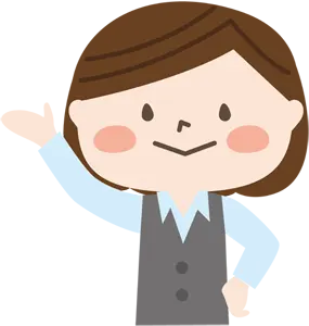 フリーイラスト 腰に手を当てて案内するOL