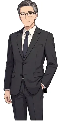 フリーAI画像, CC0 AI画像, イラスト（AI画像）, 人物（AI画像）, 男性（AI画像）, 中年男性, ビジネス, 仕事, 職業, ビジネスマン, サラリーマン, メンズスーツ, 上司, 眼鏡姿, ポケットに手を入れる