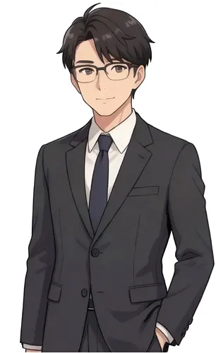 フリーAI画像, CC0 AI画像, イラスト（AI画像）, 人物（AI画像）, 男性（AI画像）, ビジネス, 仕事, 職業, ビジネスマン, サラリーマン, メンズスーツ, 眼鏡姿, ポケットに手を入れる