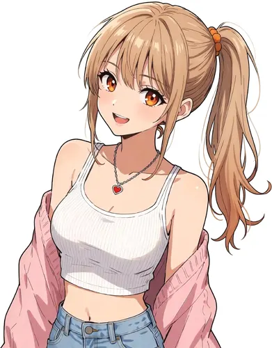 フリーAI画像, CC0 AI画像, イラスト（AI画像）, 人物（AI画像）, 少女（AI画像）, タンクトップ姿, ポニーテール