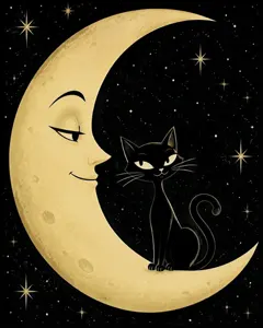 AI画像 三日月と黒猫