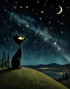 AI画像 月を眺める黒猫