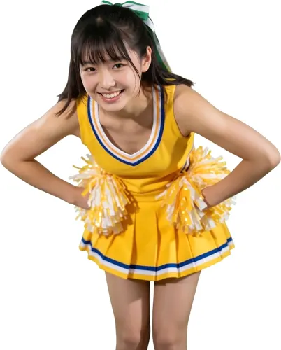 フリーAI画像, CC0 AI画像, 写真（AI画像）, 人物（AI画像）, 女性（AI画像）, アジア人女性, 若い女性, ポートレイト, チアガール（チアリーダー）, 屈む, 白背景