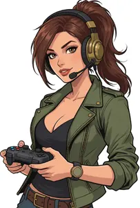 AI画像 ヘッドセットをつけてゲームのコントローラーを持つ女性