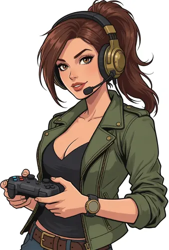 フリーAI画像, CC0 AI画像, イラスト（AI画像）, 人物（AI画像）, 女性（AI画像）, ゲーム, コントローラー, ヘッドセット
