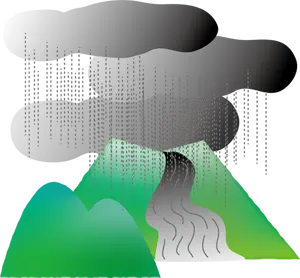 フリーイラスト 山に降る豪雨