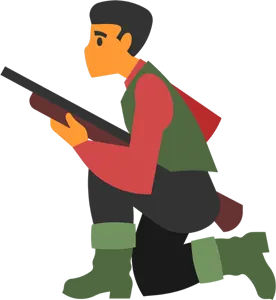 フリーイラスト 銃を持って片膝をつく猟師