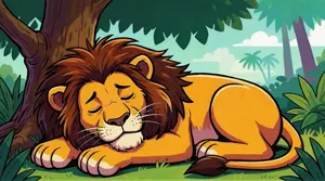 AI画像 眠っている雄ライオン