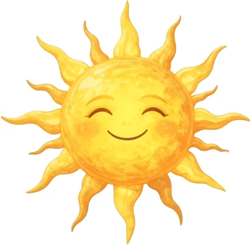 フリーAI画像, CC0 AI画像, イラスト（AI画像）, 天体, 太陽, 笑顔（笑う）, 晴天（晴れ）, 天気