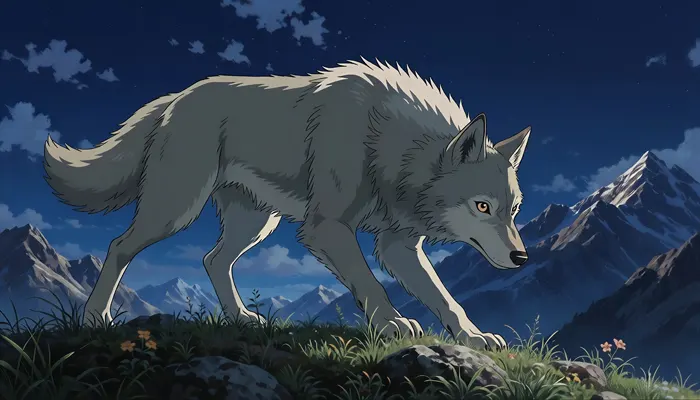 フリーAI画像, CC0 AI画像, イラスト（AI画像）, 動物（AI画像）, 哺乳類, 狼（オオカミ）, 夜