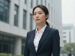 AI画像 オフィスビル街を歩く女性会社員