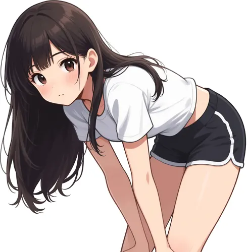 フリーAI画像, CC0 AI画像, イラスト（AI画像）, 人物（AI画像）, 少女（AI画像）, 体操服（体操着）, 体育, 学生（生徒）, 高校生, 中学生, 屈む