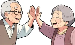 AI画像 ハイタッチするおじいさんとおばあさん