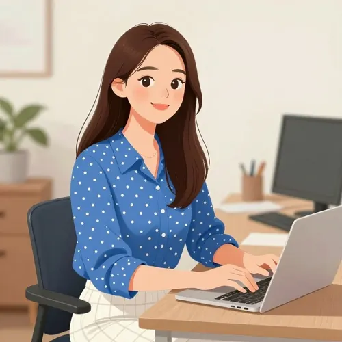 フリーAI画像, CC0 AI画像, イラスト（AI画像）, 人物（AI画像）, 女性（AI画像）, ビジネス, 仕事, 職業, オフィスレディ（OL）, ブラウス姿, オフィス, ノートパソコン, デスクワーク, 会社, 椅子に座る