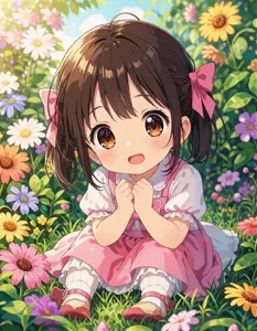 AI画像 花園に座る女の子