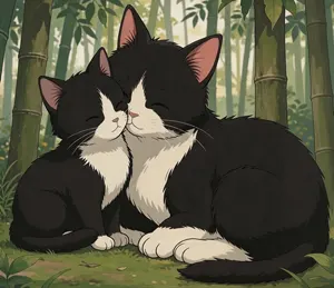 AI画像 顔をすりすりする猫の親子