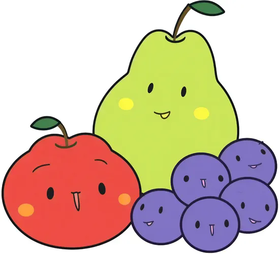 フリーイラスト, CC0 イラスト, キャラクター, 果物（フルーツ）, リンゴ, 西洋梨（セイヨウナシ）, 葡萄（ブドウ）, 秋（イラスト）