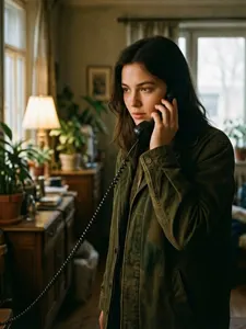 AI画像 家の電話に出る外国人女性