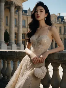 AI画像 ハート型のポーチを持つドレス姿のアジア人女性