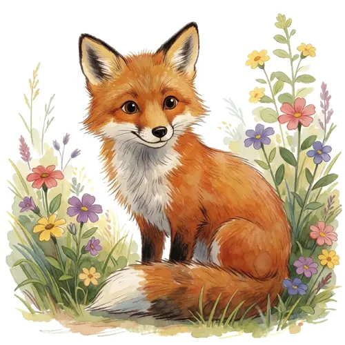 フリーAI画像, CC0 AI画像, イラスト（AI画像）, 動物（AI画像）, 哺乳類, 狐（キツネ）, 花（AI画像）