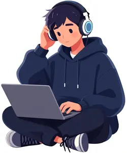 AI画像 膝の上にパソコンをのせた少年