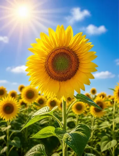 フリーAI画像, CC0 AI画像, 写真（AI画像）, 植物（AI画像）, 花（AI画像）, 向日葵（ヒマワリ）, 花畑, 黄色の花, 夏（AI画像）, 太陽光（日光）